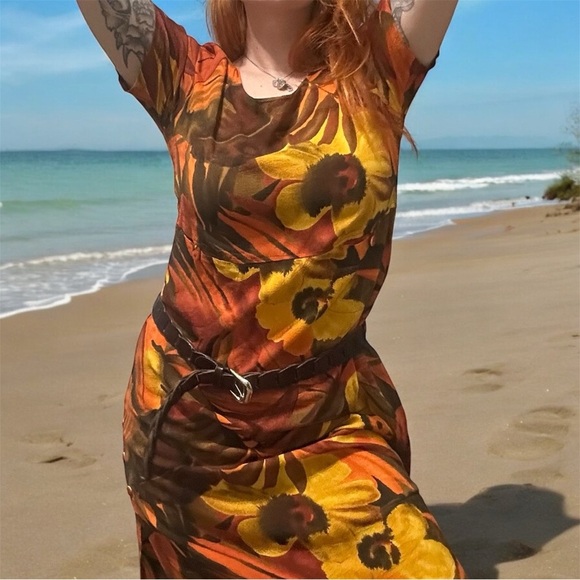 VTG Jams World African / Tropical Floral Dress M With Buttons, Pockets, and Slit - Picture 2 of 15